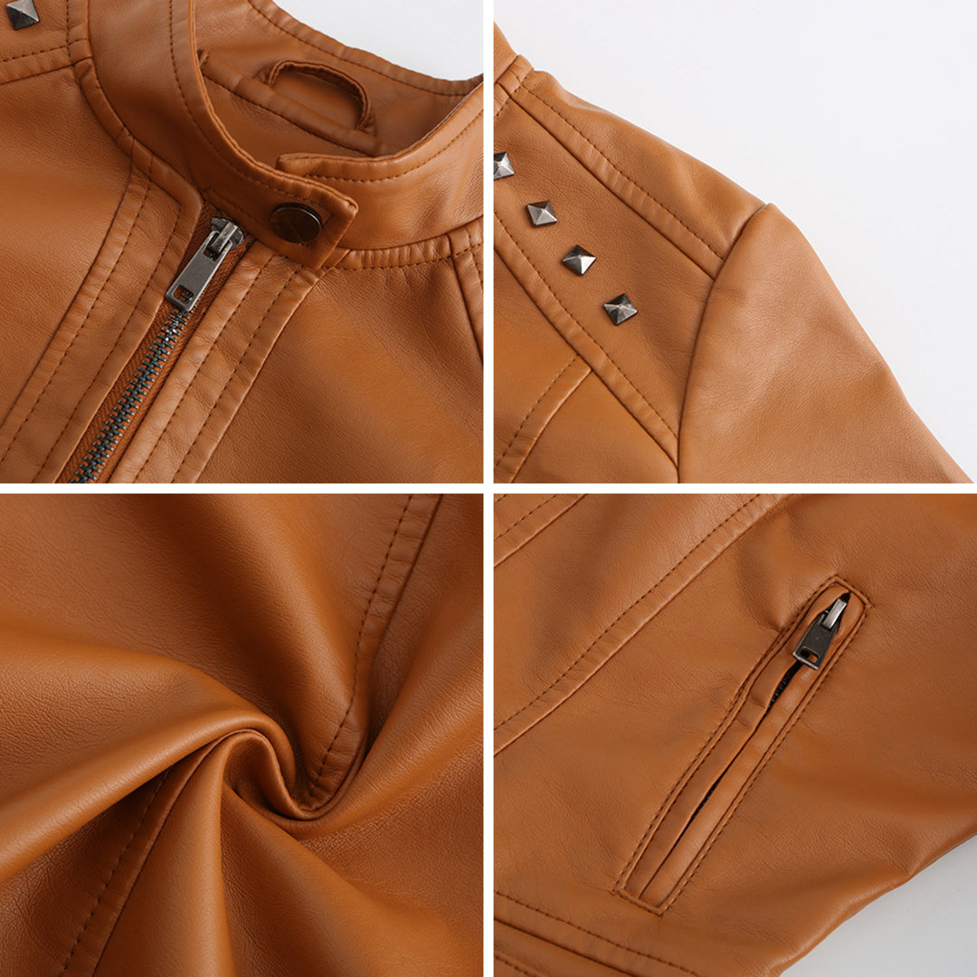 Elegante taillierte Damen Lederjacke für den Frühling – lässiger Biker-Stil