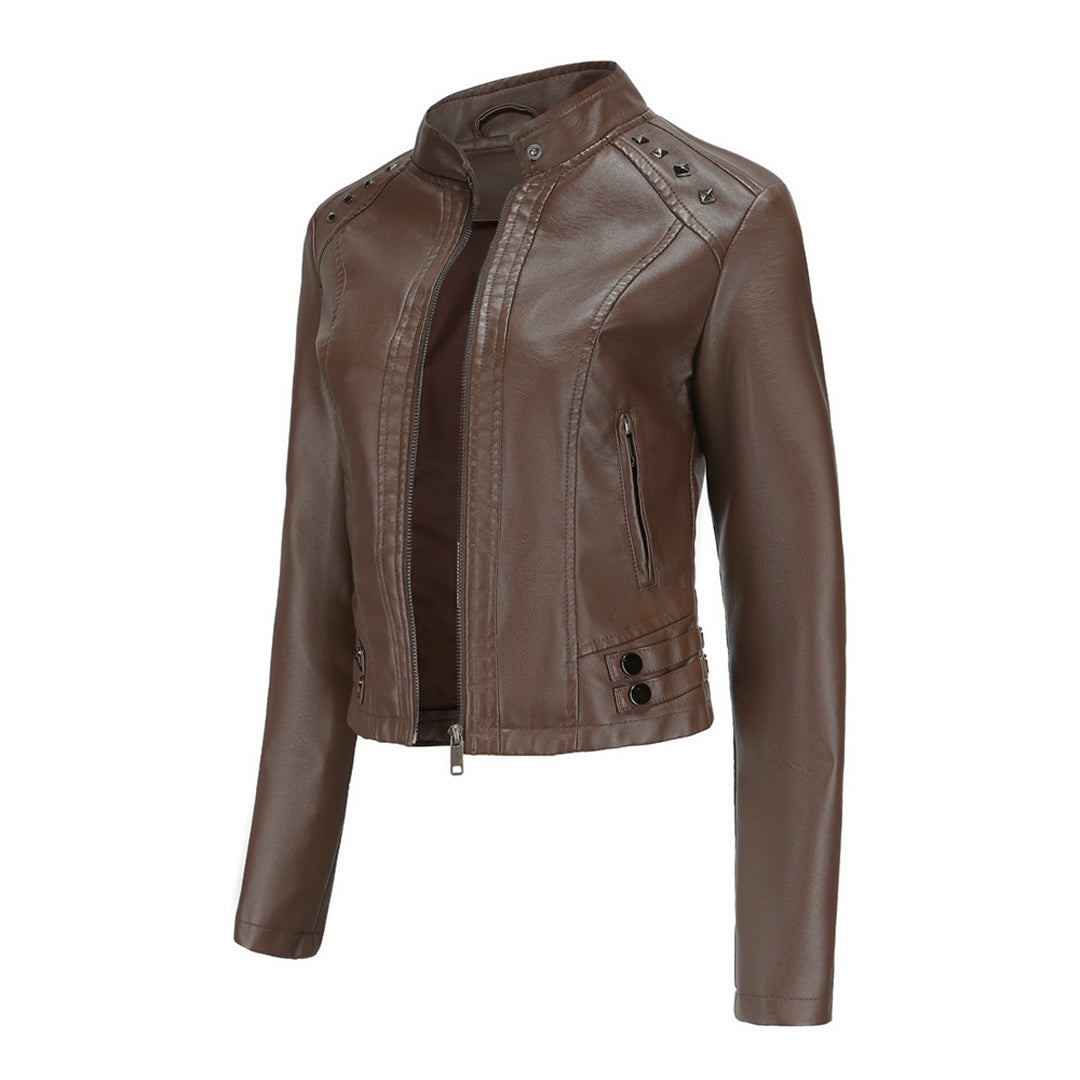 Elegante taillierte Damen Lederjacke für den Frühling – lässiger Biker-Stil
