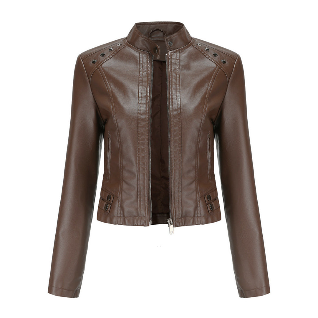 Elegante taillierte Damen Lederjacke für den Frühling – lässiger Biker-Stil