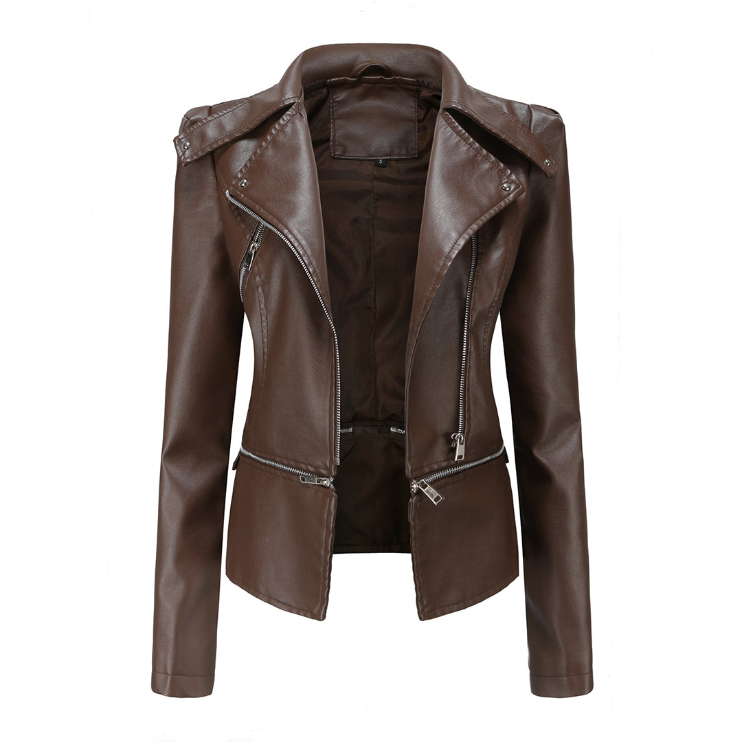 Elegante Damen Leder Bikerjacke – Leichte, stylische Kurzjacke für den Frühling