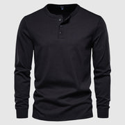 Herren Langarm-Henley-Shirt mit drei Knöpfen aus atmungsaktivem Baumwoll-Melange