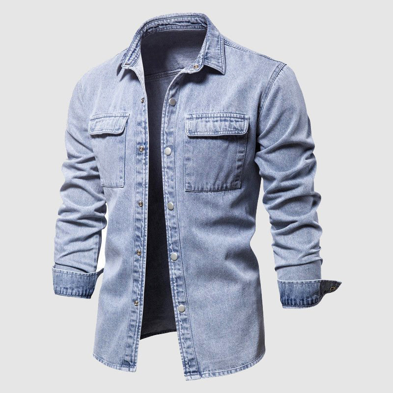 Camisa de mezclilla contemporánea para hombres con bolsillos en el pecho