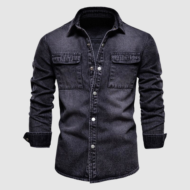 Camisa de mezclilla contemporánea para hombres con bolsillos en el pecho