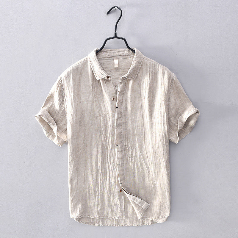 Camisa de Lino para Hombre - Ligera y Transpirable - Manga Corta, Estilo Casual con Botones