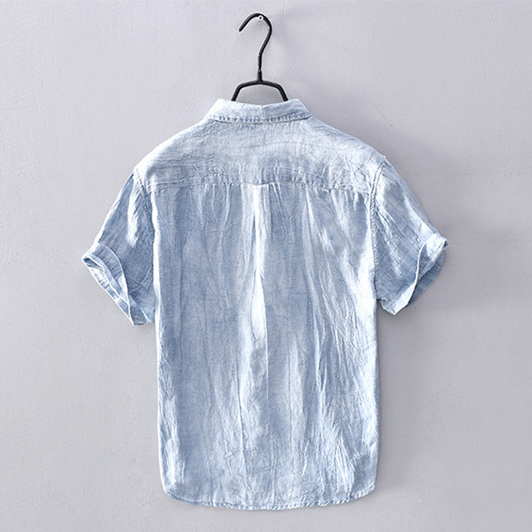 Men's Short Sleeve Linen Shirt - Lightweight, Breathable Fabric with Button Detail - Casual Style