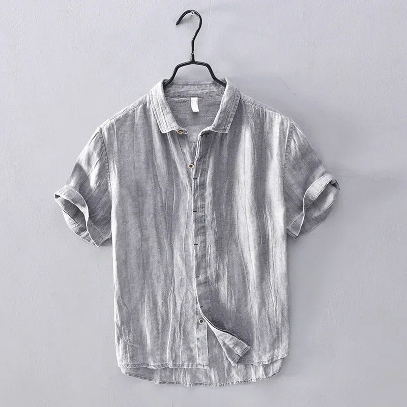 Camisa de Lino para Hombre - Ligera y Transpirable - Manga Corta y Casual con Botones