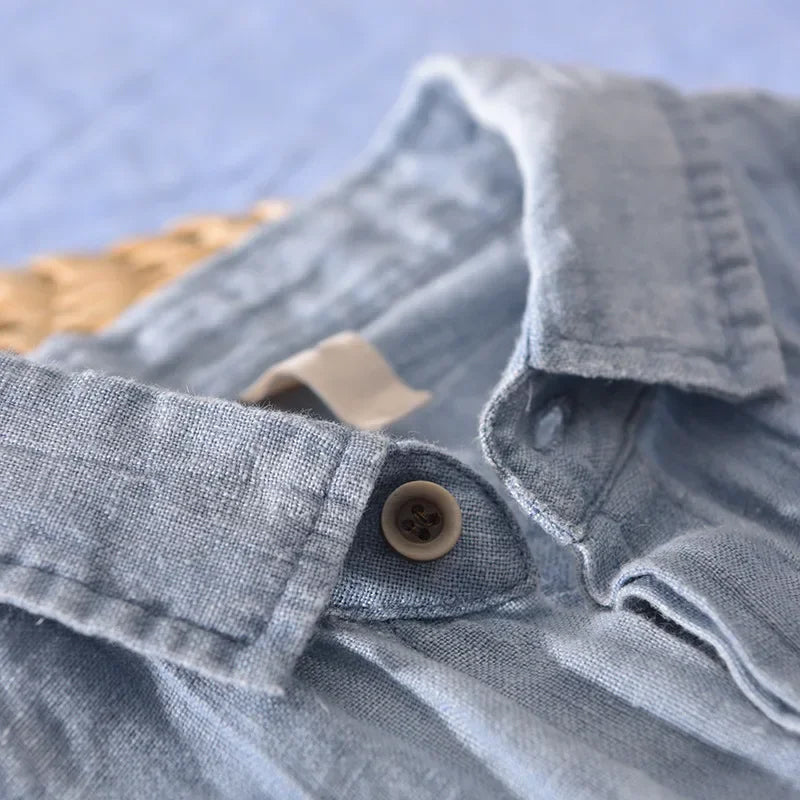 Herren Leinenhemd - Leicht und Atmungsaktiv - Kurzarm im Lässigen Stil mit Knopfdetails