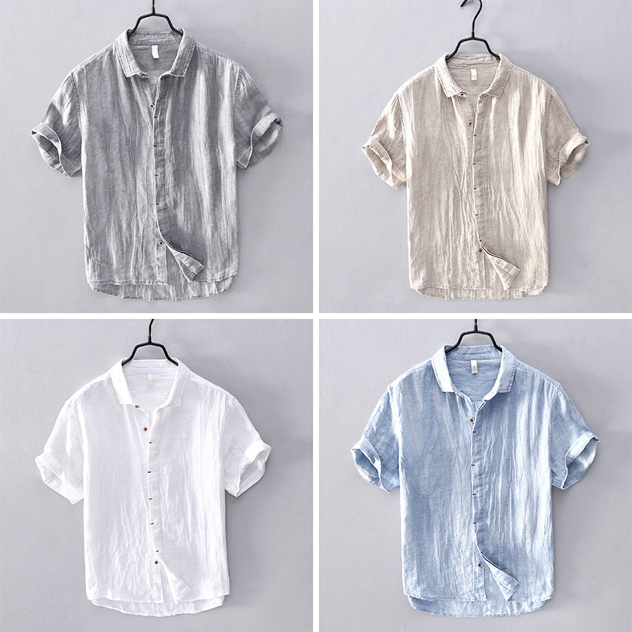 Camisa de Lino para Hombre - Ligera y Transpirable - Manga Corta y Casual con Botones