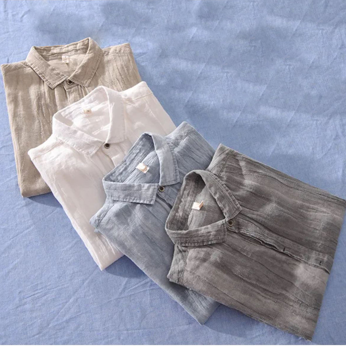 Camisa de Lino para Hombre - Ligera y Transpirable - Manga Corta y Casual con Botones