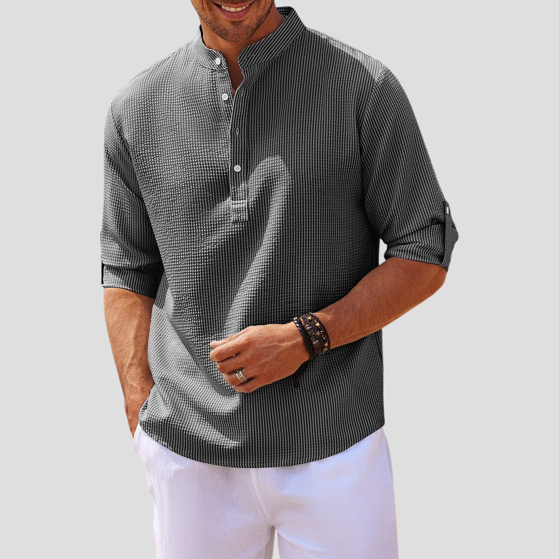 Men's Mandarin Collar Long Sleeve Henley Shirt