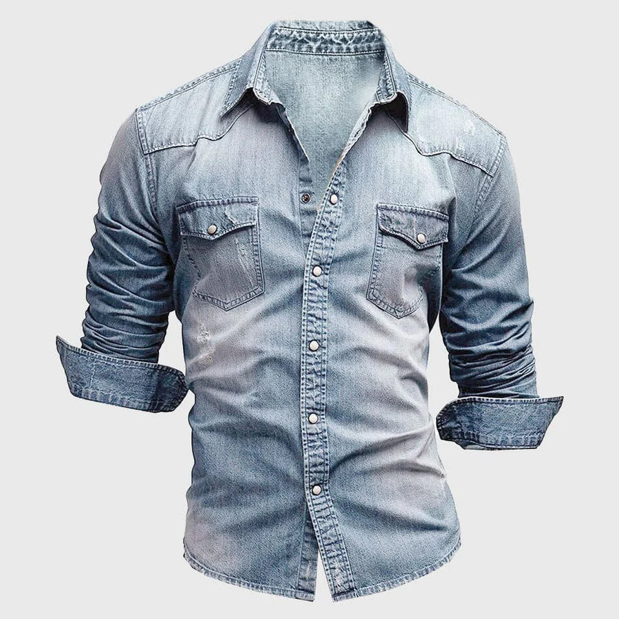 Herren Slim Fit Langarmjeanshemd - Klassischer Western-Casual-Look mit Knöpfen