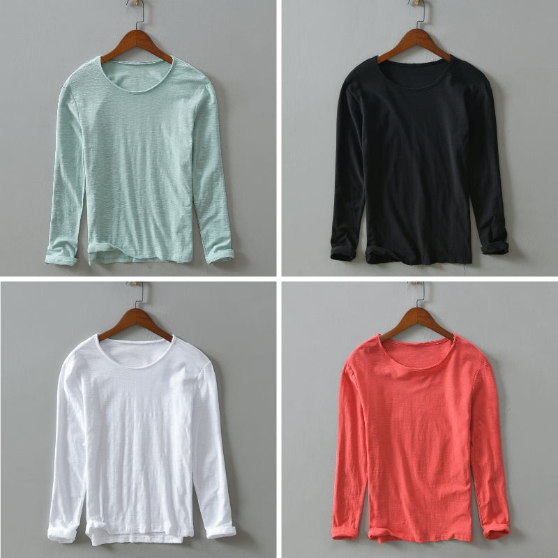 Camisa de manga larga para hombre - 100% algodón - Corte relajado - Cuello redondo para un look casual y cómodo