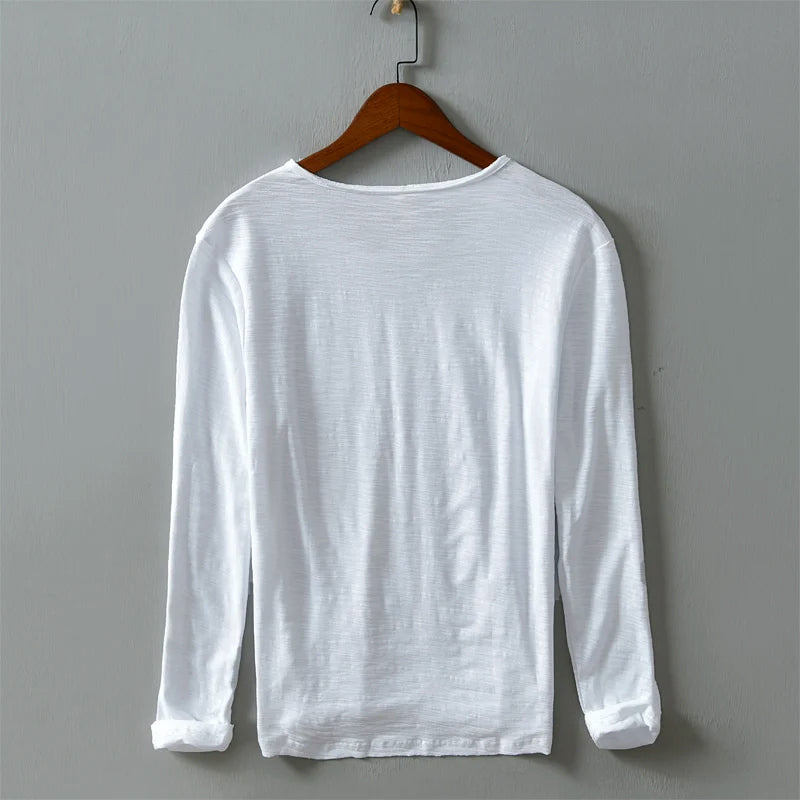 Camisa de manga larga para hombre - 100% algodón - Corte relajado - Cuello redondo para un look casual y cómodo
