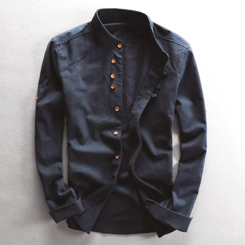 Herren Slim Fit Hemd mit Knopf - Mandarinenfarbe - Lange Ärmel für eleganten und lässigen Stil
