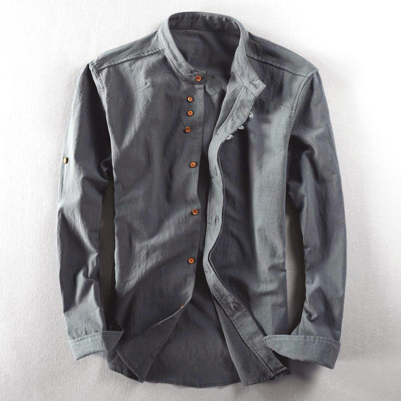 Męska koszulka z guzikiem - mandarynkowy kolor - slim fit - długie mankiety dla eleganckiego i casualowego stylu