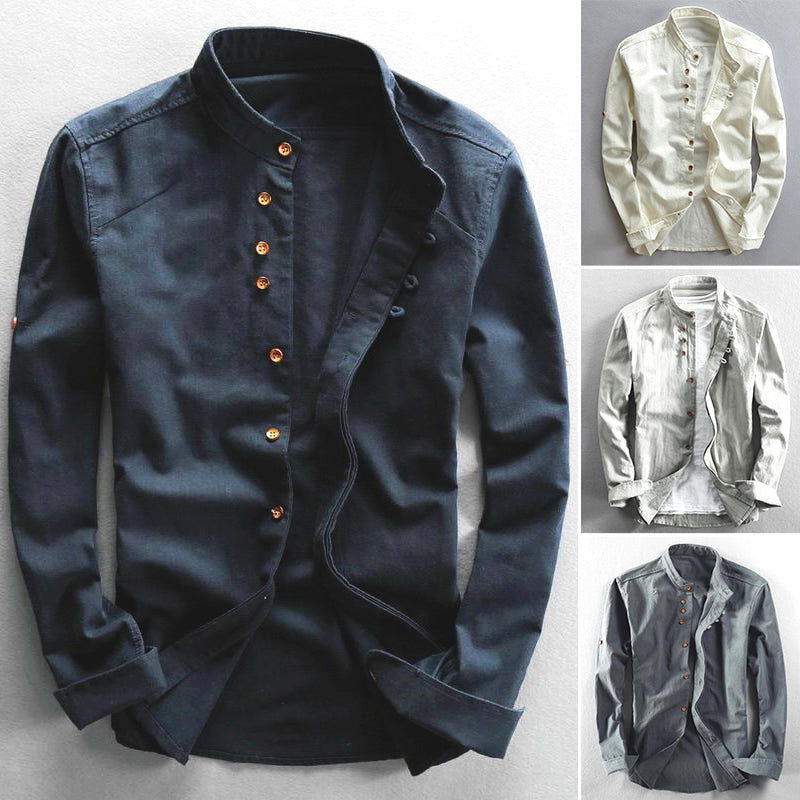 Męska koszulka z guzikiem - mandarynkowy kolor - slim fit - długie mankiety dla eleganckiego i casualowego stylu