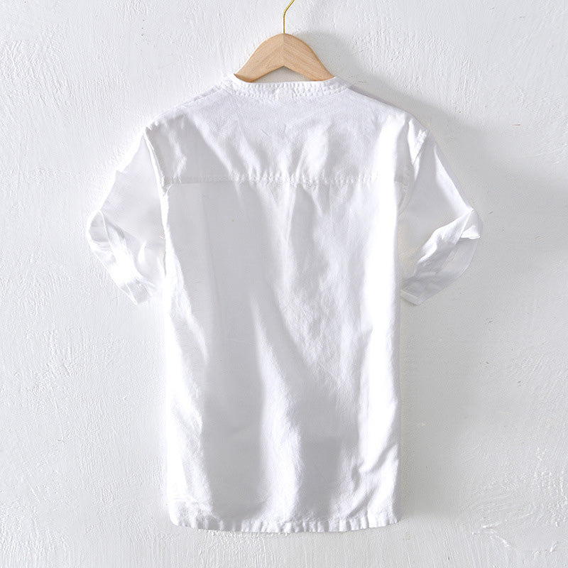 Camisa Casual de Hombre - Lino Liviano - Manga Corta - Corte Suelto - Escote en V
