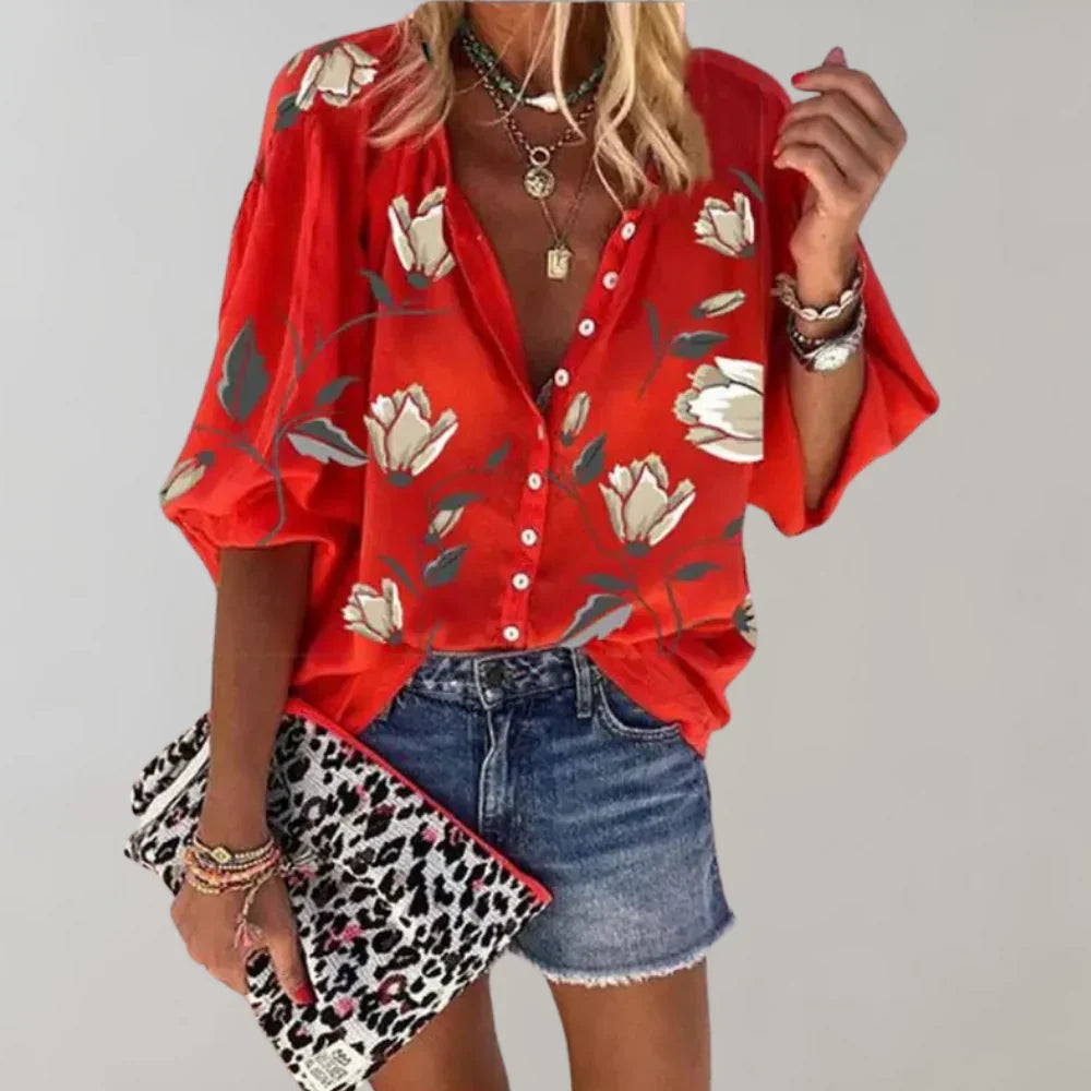 Elara - Blütenmuster Sommeroberteil für einen eleganten Look