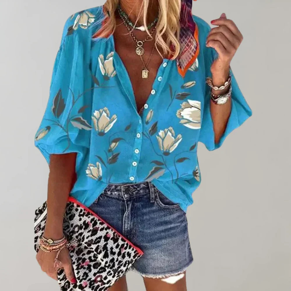 Elara - Blütenmuster Sommeroberteil für einen eleganten Look