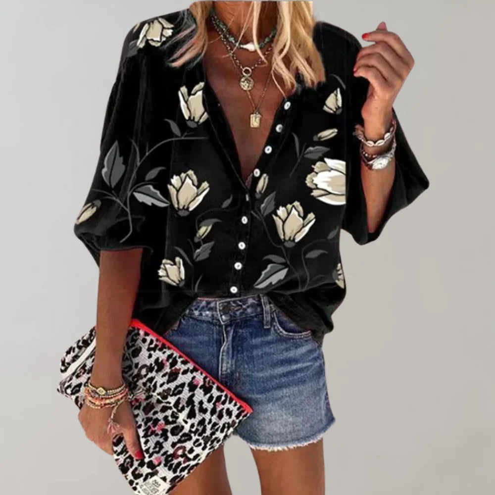 Elara - Blütenmuster Sommeroberteil für einen eleganten Look