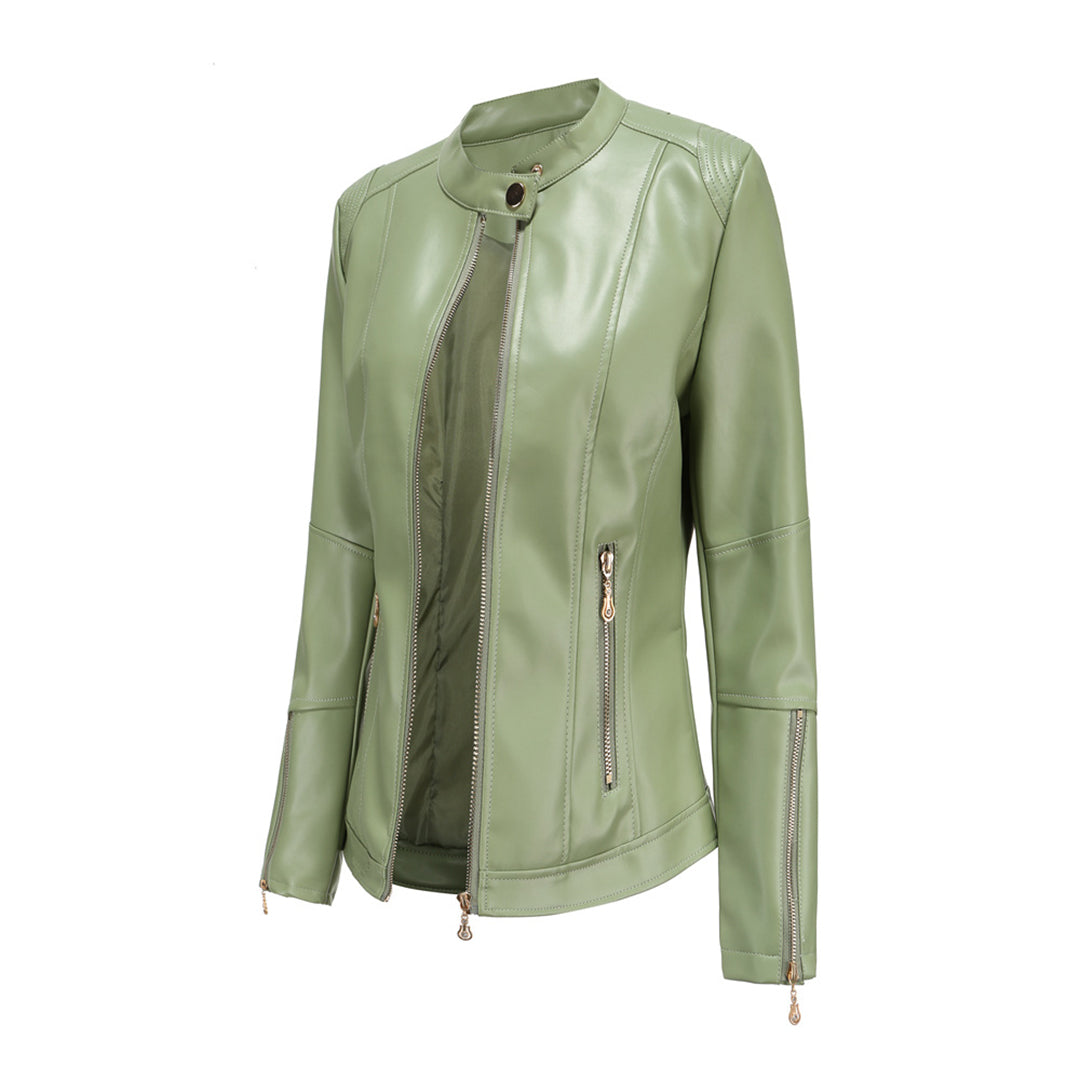 Leichte taillierte Damen Lederjacke für den Frühling – Casual Bikerjacke mit Reißverschluss