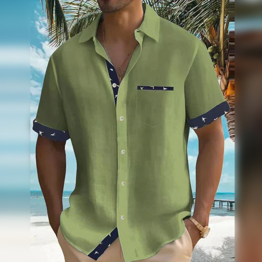 Herren T-Shirt mit Knopfausschnitt und umgeschlagenen Manschetten - aus dickem, atmungsaktivem Material