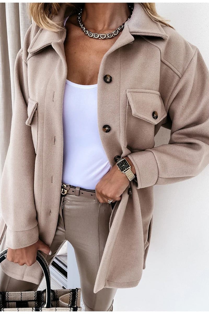 Stilvolle Damen-Wolljacke mit Gürtel für den Frühling – perfekte Begleitung für lässige Alltagslooks