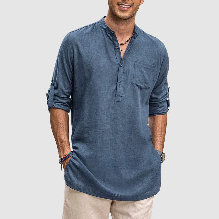 Herren Henley-Shirt mit langen, verlängerten Ärmeln und Taschen - Ideal für Verträge