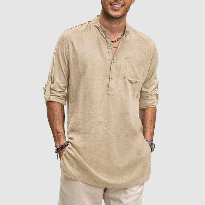 Herren Henley-Shirt mit langen, verlängerten Ärmeln und Taschen - Ideal für Verträge