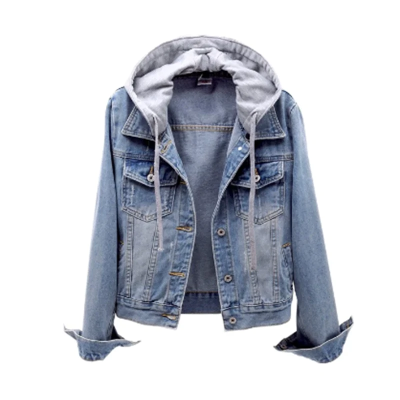 Leichte Damen-Jeansjacke aus Baumwolle mit Kapuze für den Frühling – Lässiger Denim-Stil