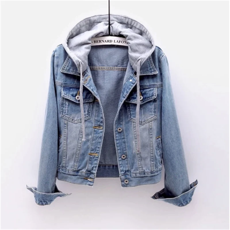 Leichte Damen-Jeansjacke aus Baumwolle mit Kapuze für den Frühling – Lässiger Denim-Stil