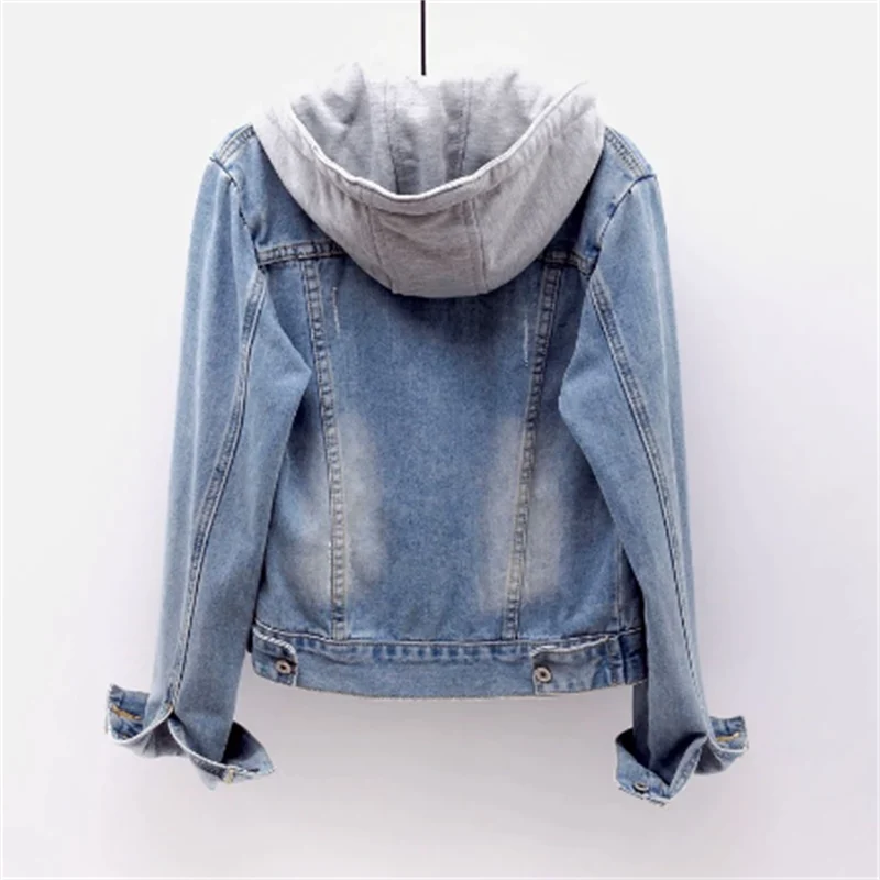 Leichte Damen-Jeansjacke aus Baumwolle mit Kapuze für den Frühling – Lässiger Denim-Stil