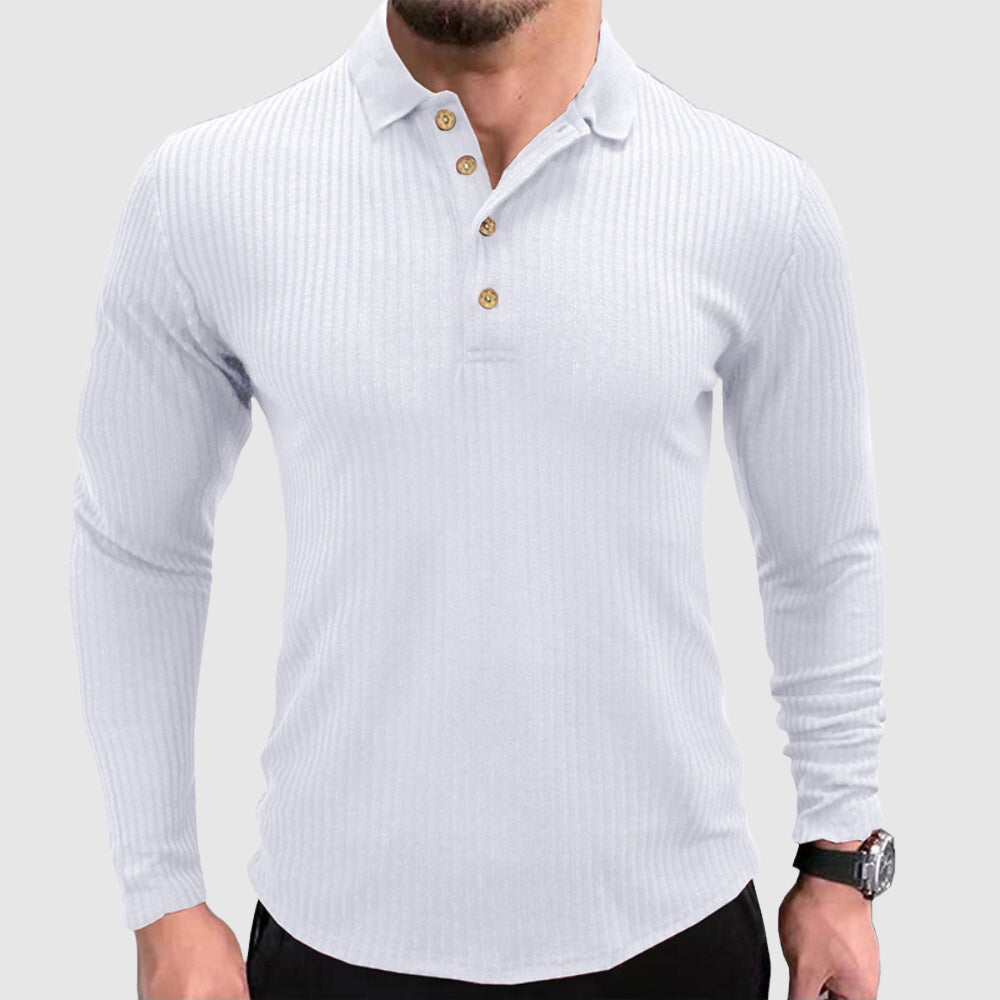 Elegancka męska koszulka polo z długim rękawem w jednolitym kolorze