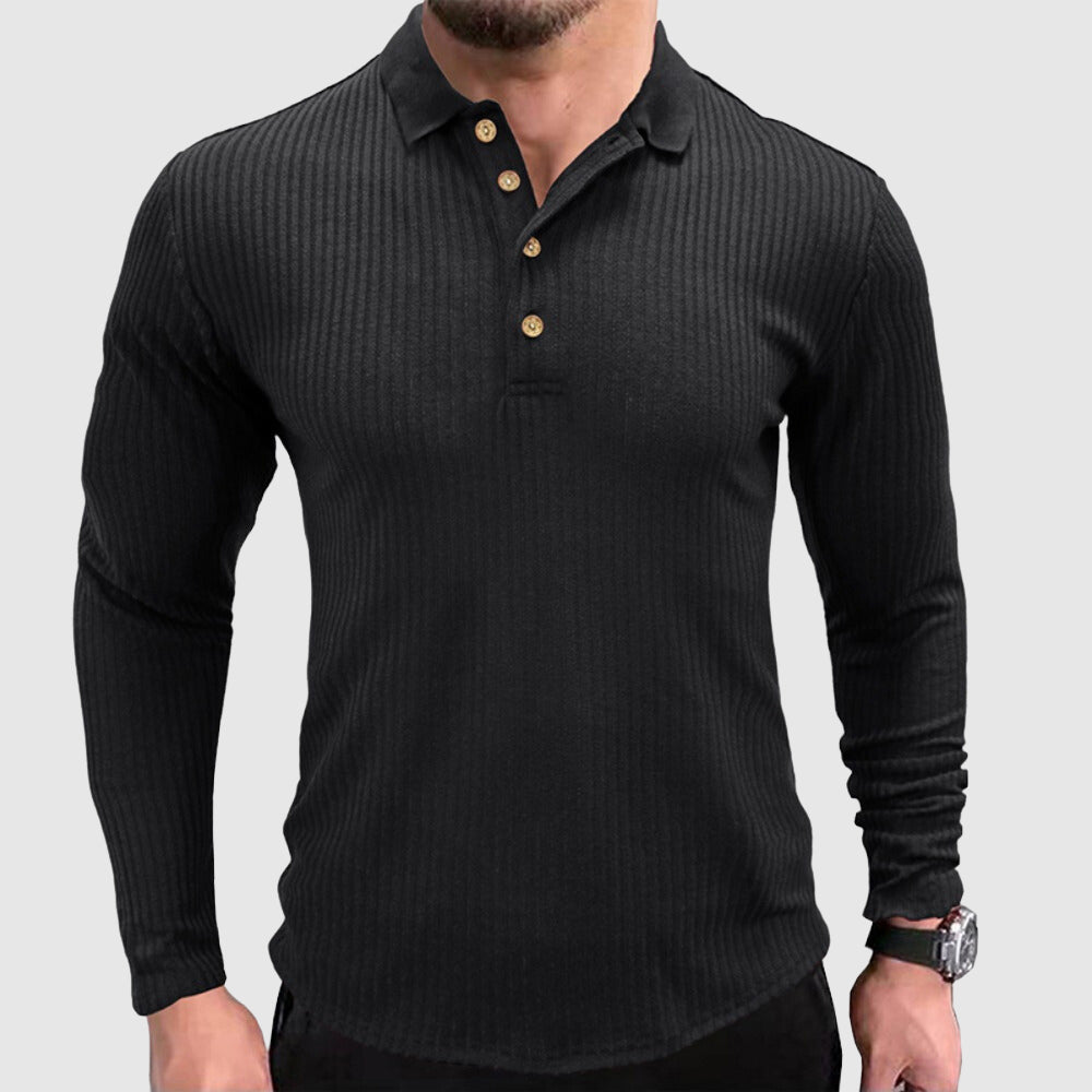 Elegancka męska koszulka polo z długim rękawem w jednolitym kolorze