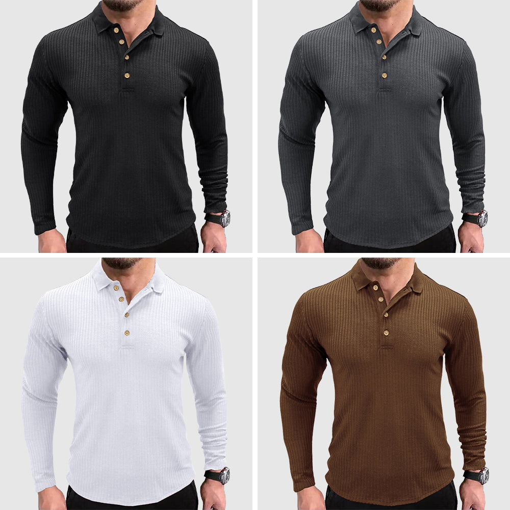 Herren Langarm-Polohemd in schickem, einfarbigem Design