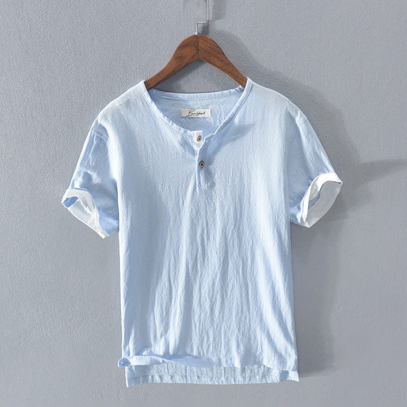 Modisches Herren-Henley-Shirt aus leichter, weicher Baumwolle – Kurzarm, lässiger Schnitt mit Knopfleiste