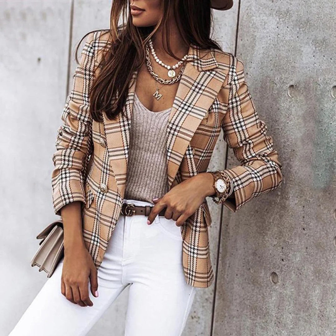 Eleganter, leichter Damenblazer mit Karomuster für den Frühling
