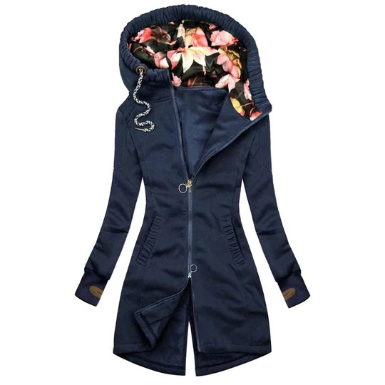 Fleecegefütterte Damen Winterjacke mit Kapuze – Langer Slim Fit Parka für warme Tage
