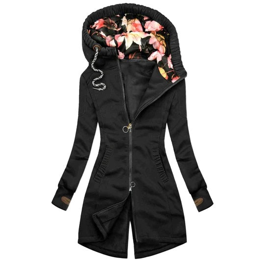 Fleecegefütterte Damen Winterjacke mit Kapuze – Langer Slim Fit Parka für warme Tage
