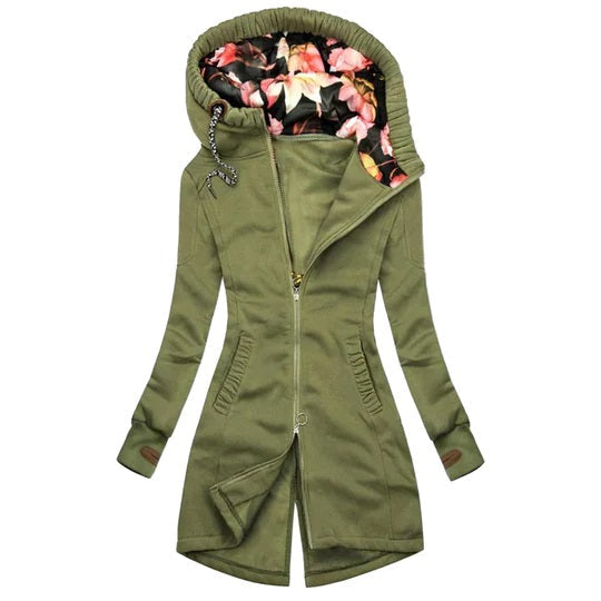 Fleecegefütterte Damen Winterjacke mit Kapuze – Langer Slim Fit Parka für warme Tage