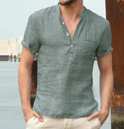 Men's T-Shirt with Lining - Mandarin Color - Short Sleeves - Breathable Casual Style