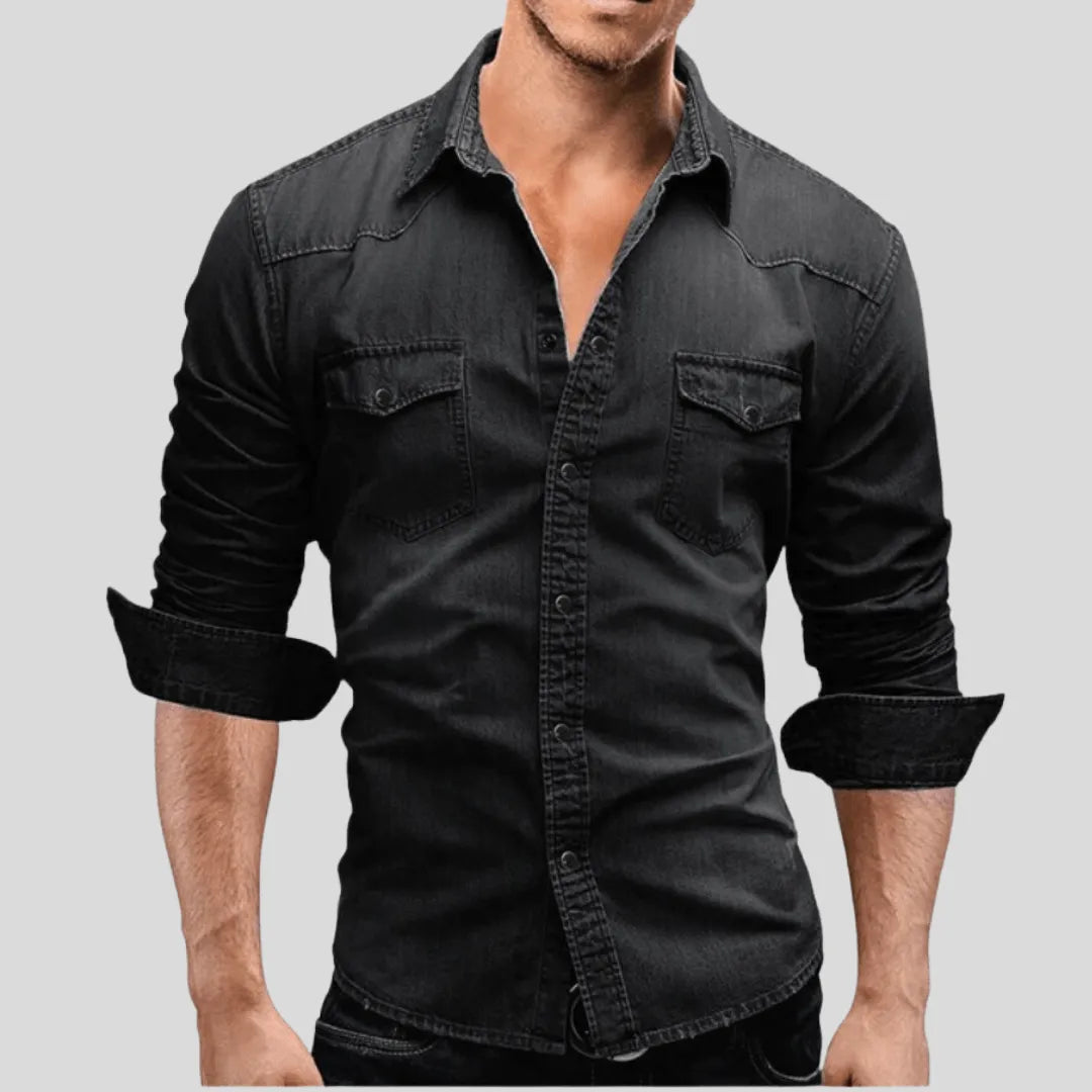 Herren Jeanshemd mit Druckknopfverschluss - Klassischer Schnitt - Langarm für einen entspannten Look