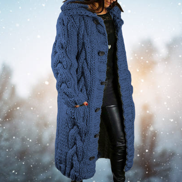 Frauen Oversized Wollcardigan mit Kapuze – Langer, dicker Strickpullover für den Frühling