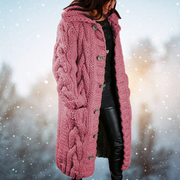 Frauen Oversized Wollcardigan mit Kapuze – Langer, dicker Strickpullover für den Frühling