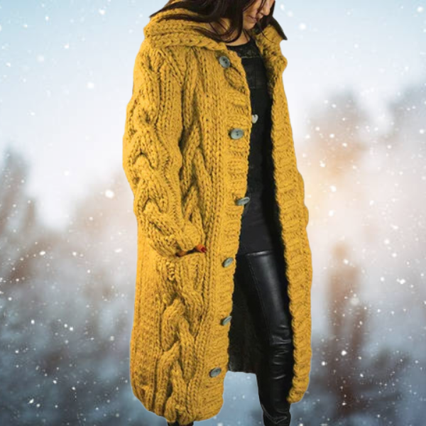 Frauen Oversized Wollcardigan mit Kapuze – Langer, dicker Strickpullover für den Frühling