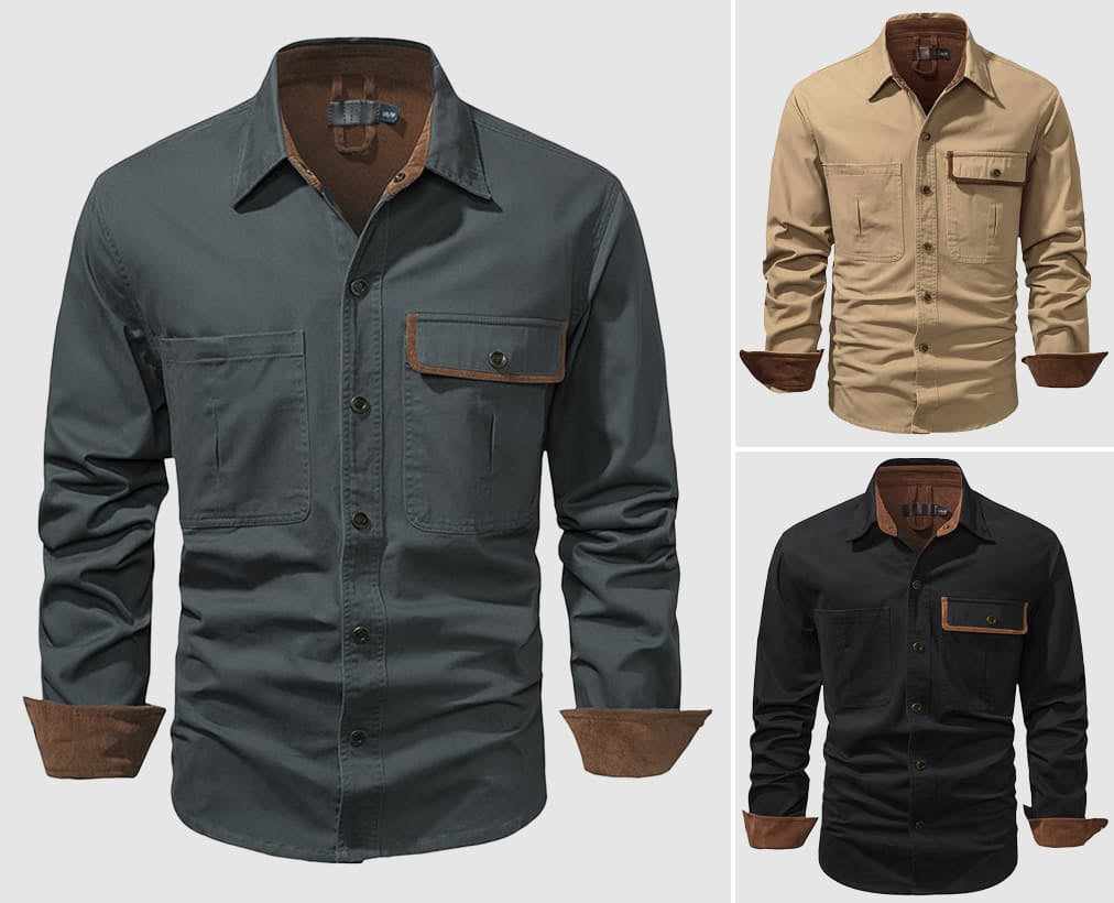 Men's Classic Cotton Long Sleeve Vest with Button Closure and Chest Pockets