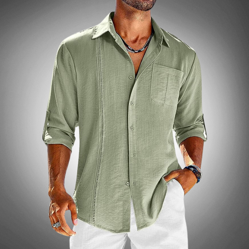 Lightweight Men's Long-Sleeve Button-Down Shirt with Classic Collar - Ideal for Casual Elegance