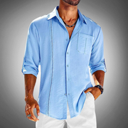 Lightweight Men's Long-Sleeve Button-Down Shirt with Classic Collar - Ideal for Casual Elegance