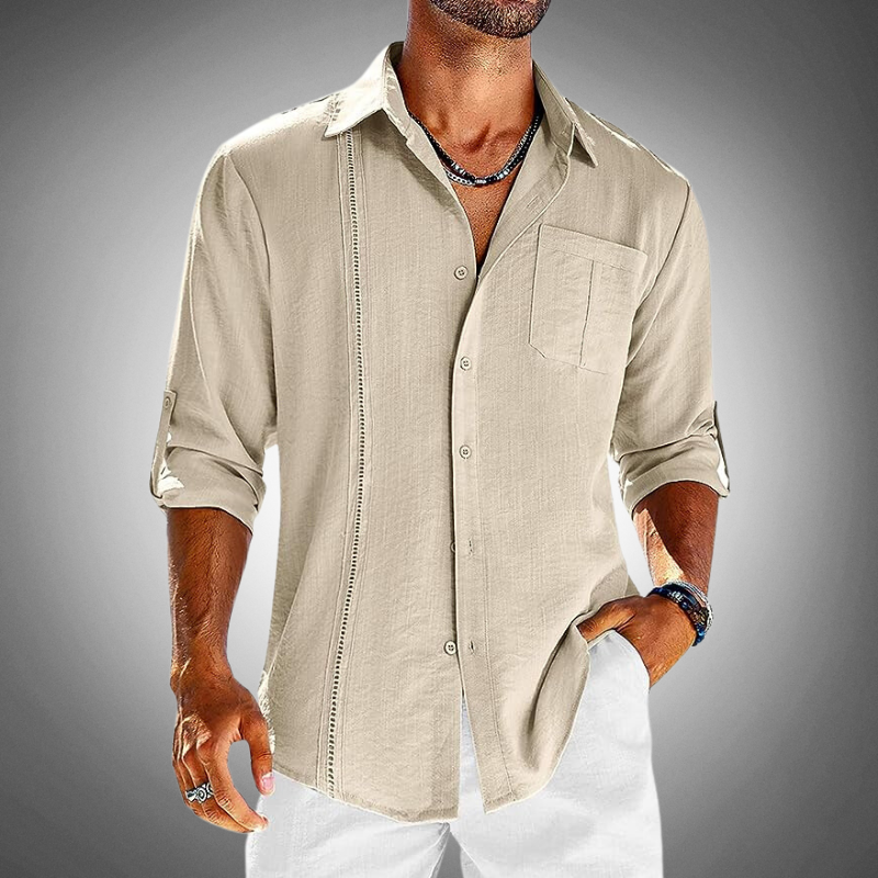Lightweight Men's Long-Sleeve Button-Down Shirt with Classic Collar - Ideal for Casual Elegance