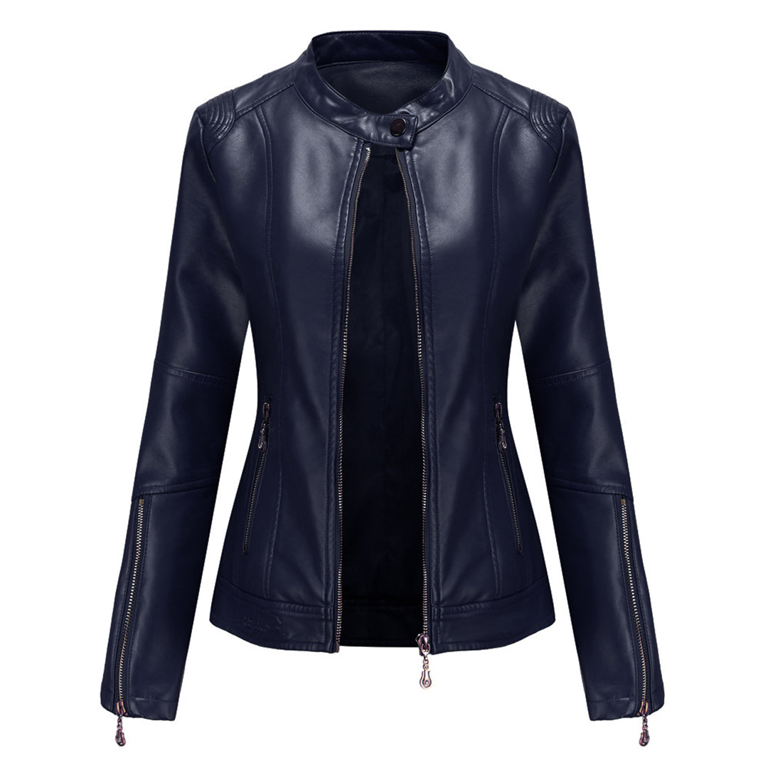 Leichte taillierte Damen Lederjacke für den Frühling – Casual Bikerjacke mit Reißverschluss